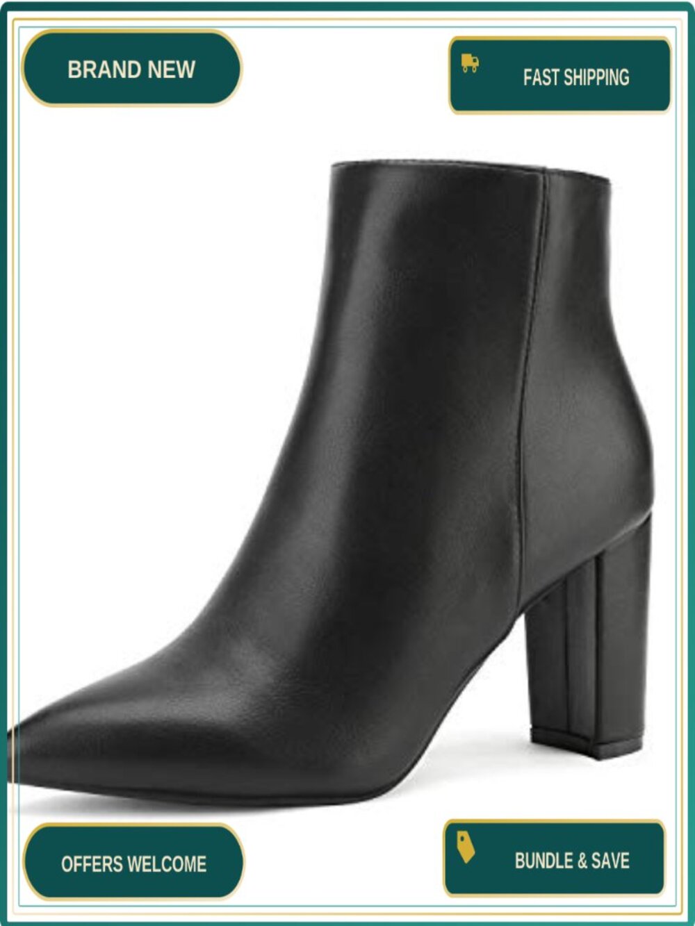 Chunky Heel Ankle Booties Faux Leather Women's Boots Zip